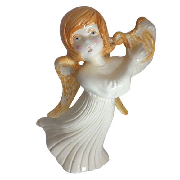 Vintage Atlantic Mold Ceramic Angel With Harp Christmas Holiday - Picture 2 of 9